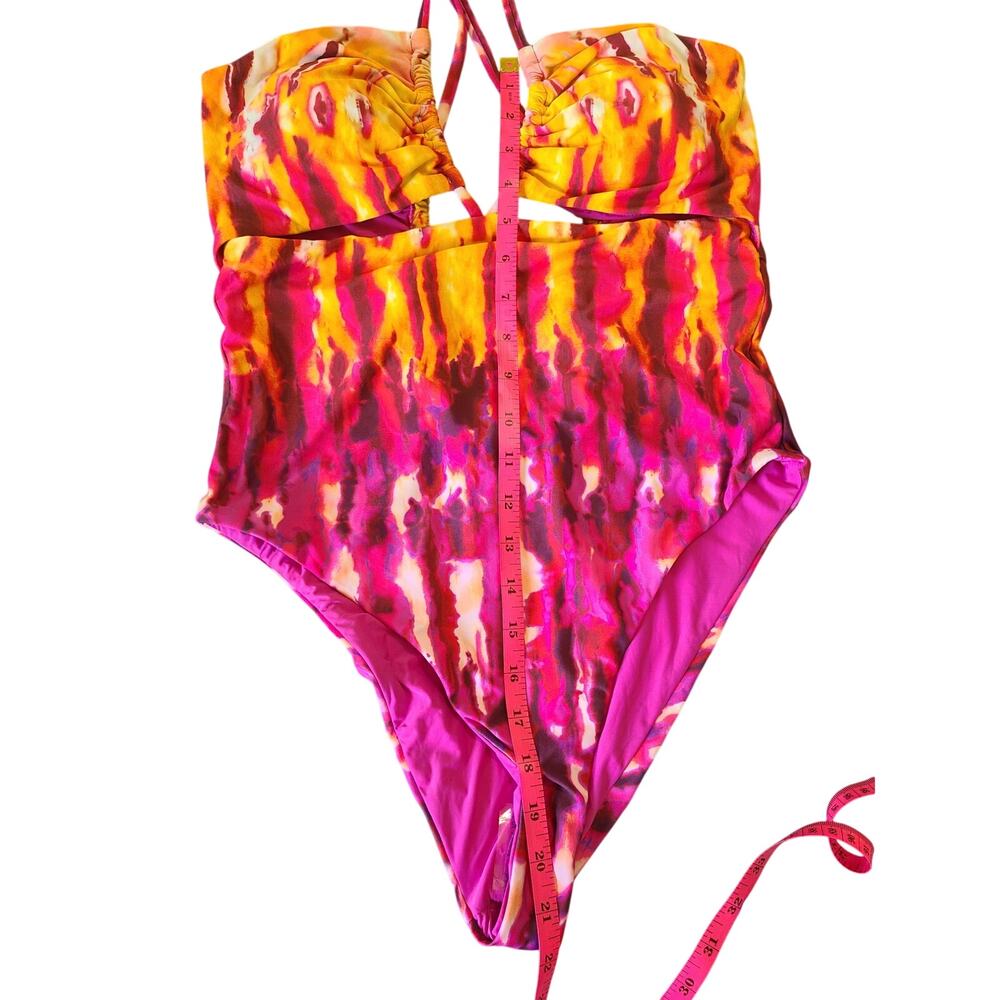 Anthropologie Maeve Ruched One Piece Swimsuit Multi Tie Dye Cutout Large L NWOT - Picture 10 of 11